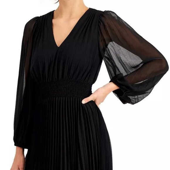 Just...Taylor Dresses & Skirts - JUST TAYLOR Black Pleated Skirt 3/4 Sleeve Midi Dress Chiffon Black sz 8